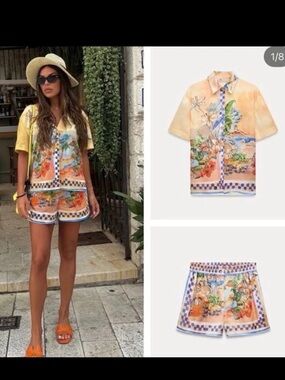Zara Yellow Floral Printed Skirt Set